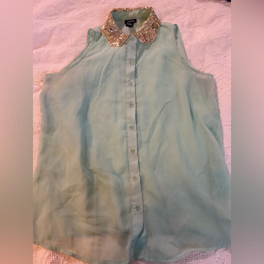 Sequined Collared Button up Blouse - Rue 21 - Picture 4 of 4
